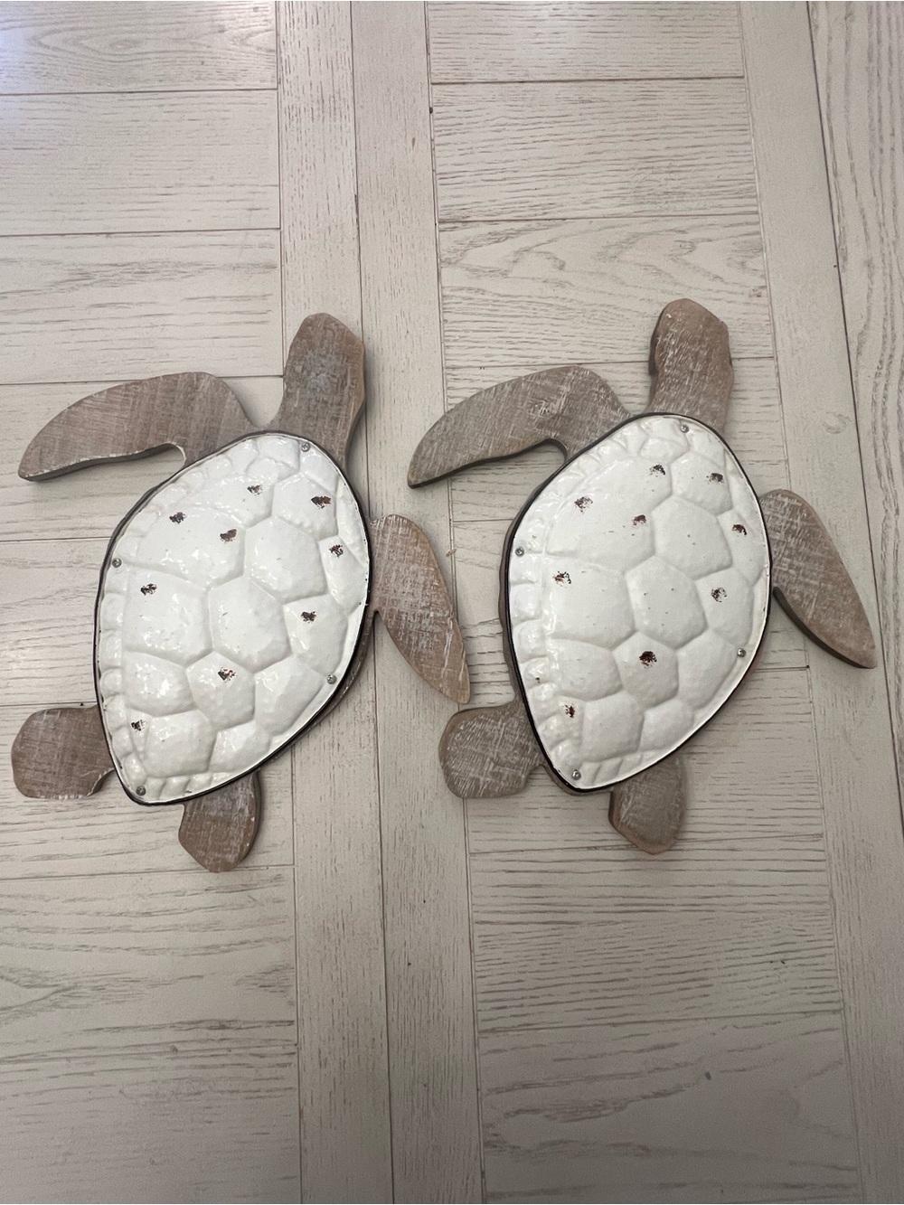 Decorative Distressed Look Sea Turtle Wall Art Coastal Decor - Set of 2